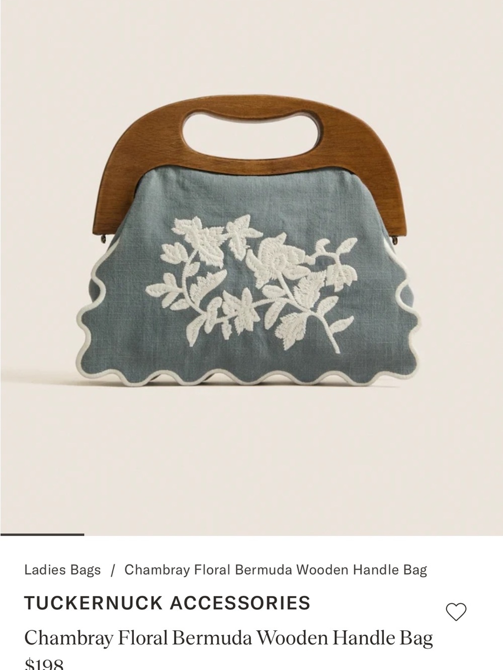 ISO - Tuckernuck Chambray Floral Mini Bag with Wooden Handle - Blue and White